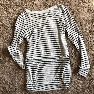 Blue and White Striped Long Sleeve Shirt